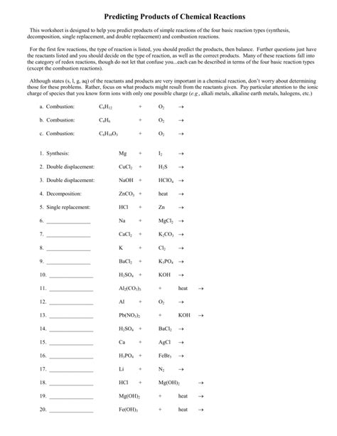 Predicting Products Of Reactionsandkey 1819