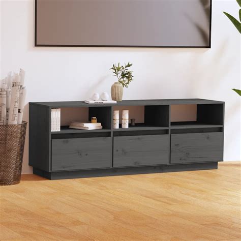 MEUBLE TV MEUBLE HI FI Meuble TV Gris 140x37x50 Cm Bois De Pin