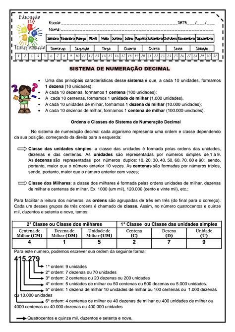 Atividades Sistema De Numeração Decimal 4 Ano