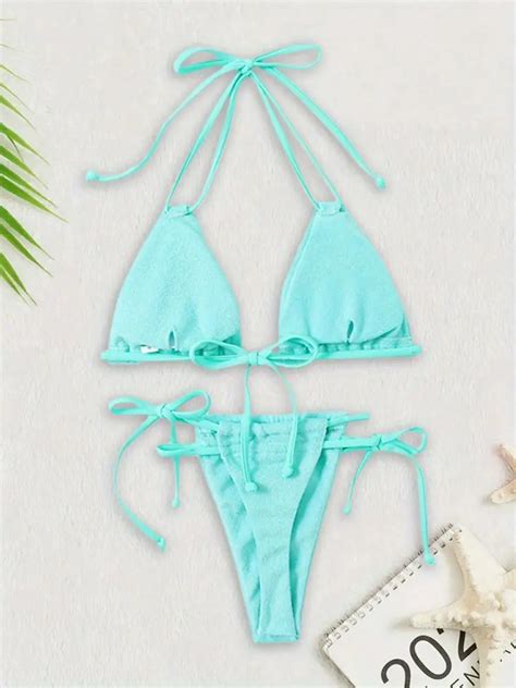 Multi Color Halter Neck Bikini Sets Double String Triangle Temu