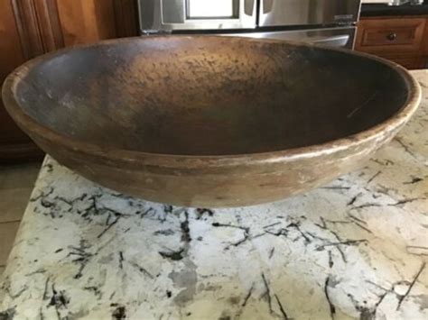 LARGE ANTIQUE PRIMITIVE TURNED WOODEN DOUGH BOWL OLD GREEN PAINT