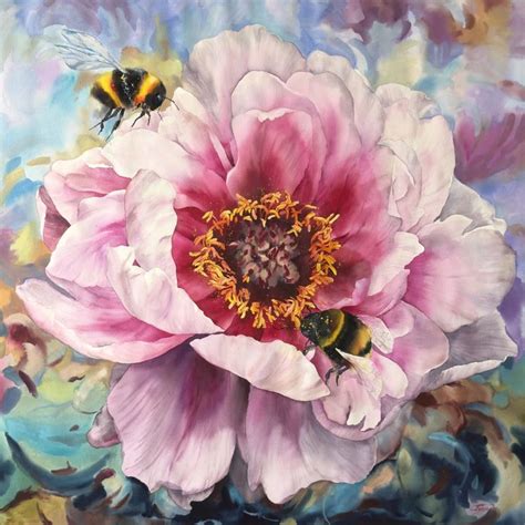 Watercolor Janet Pulcho Peony Painting Abstract Flower Painting