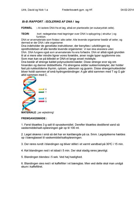 Isolering Af Dna Ulrik David Og Nick Frederiksv Rk Gym Og Hf