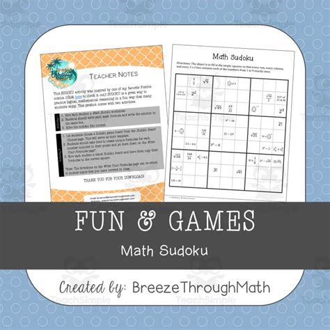 Math Sudoku by Teach Simple