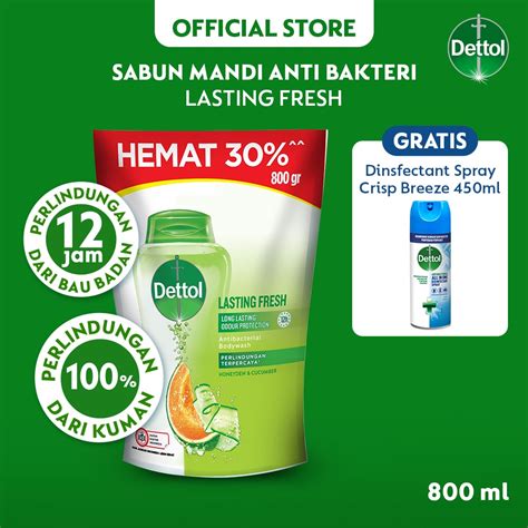 Jual Dettol Sabun Mandi Cair Anti Bakteri Lasting Fresh Jumbo 800 Gr