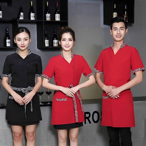 Food Service Hotel Uniform Summer Female Restaurant Waiter Work Wear Short Sleeved Clothing Hot