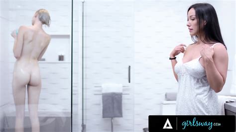 GIRLSWAY Shy 18yo Blonde Teen Is Joined In The Shower By A Big Chested MILF SOFT STEAMY SEX