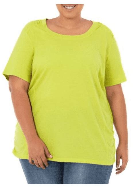 Terra And Sky Womens Plus Size Scoop Neck Shirred T Shirt