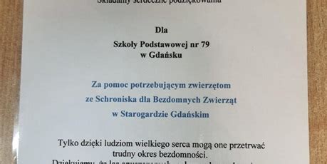 Podzi Kowania Za Udzia W Akcji Dla Bezdomnych Zwierz T Szko A