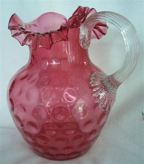 Cranberry Glass Northwood Water Pitcher Antique Thumprint Cranberry Glass Cranberry Glassware