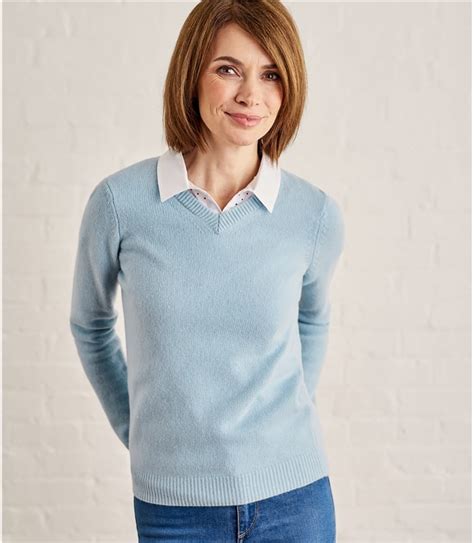 Soft Blue Lambswool Classic V Neck Jumper Woolovers Uk