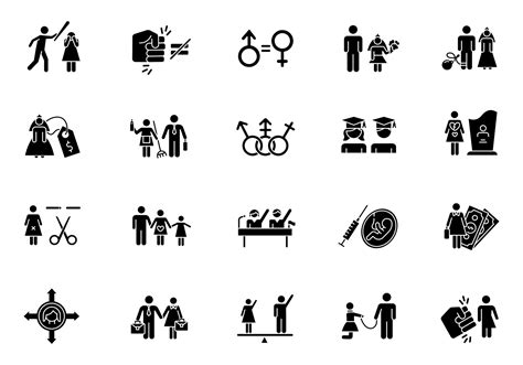 Gender Equality Glyph Icons Set Woman Man Right Sexual Slavery