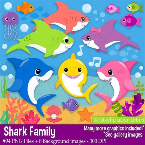 Shark Family - Clip Art and Backgrounds - Baby - Mom - Dad - Grandma - Grandpa - Baby girl ...