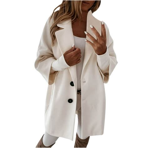 Hfyihgf Womens Notched Lapel Coat Long Sleeve Classic Single Breasted