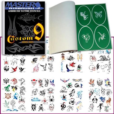 Master Airbrush Brand Airbrush Tattoo Stencils Set Book #9 Reuseable ...