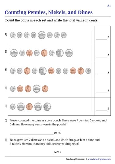 Counting Pennies Nickels And Dimes Up To Worksheets Worksheets