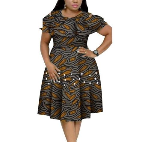 African Cotton Dashiki Wax Print Pattern Ankara Pearls Dress For Women