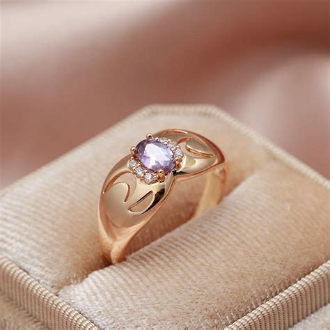 Cheap Kinel Luxury Rose Gold Color Rings With Purple Zircon Vintage