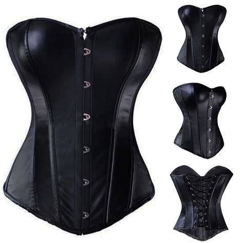 Faux Leather Sexy Coffeeredblack Overbust Corset Hot Costume Clubwear Body Shaper Bustier Plus