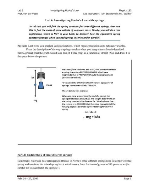 Lab 6 Investigating Hookes Law With Springs