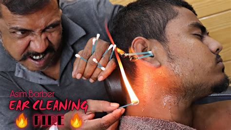 Ear Cleaning By Asim Barber Head Massage And Neck Cracking Fire Asmr