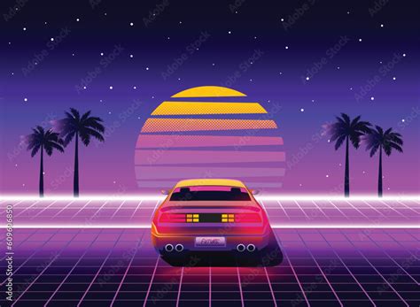 Retro S Sci Fi Futuristic Style Background With Supercar Vector