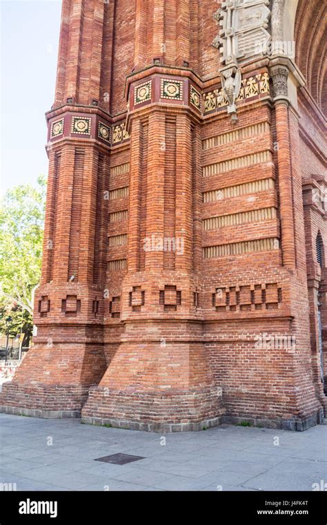 Decorative Red Brickwork Of One Of The Piers Of The Arc De Triomf