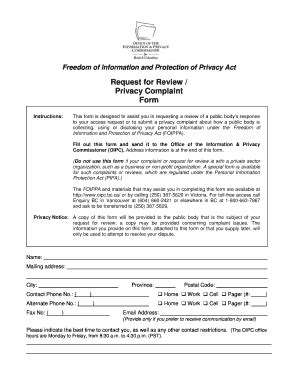 Fillable Online Oipc Bc This Form Is Designed To Assist You In