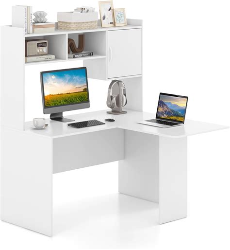 Goflame L Shaped Desk With Open Storage Hutch Corner