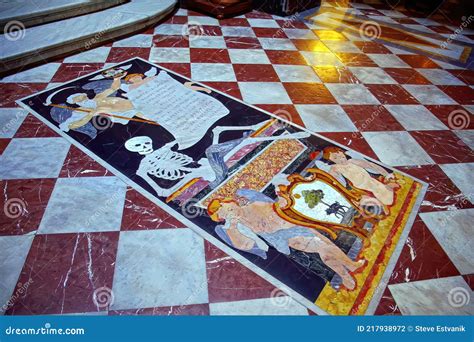 Marble Mosaic Wolf Siena Symbol On Floor Of 14th Century Duomo Di Siena