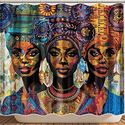 Exquisite African Women Shower Curtain Vibrant Colors Traditional Attire Elegant Decor Cultural