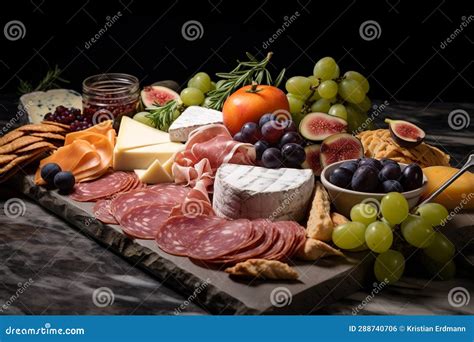 Marble Laid Charcuterie A Symphony Of Flavors And Textures Stock