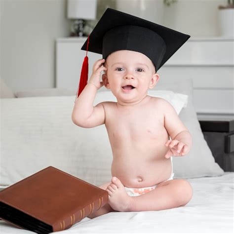 Premium Photo Funny Image Of Naked Baby In Diapers And Graduation Cap