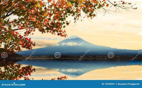 Mt Fuji And Autumn Foliage At Lake Kawaguchi Stock Image Image Of