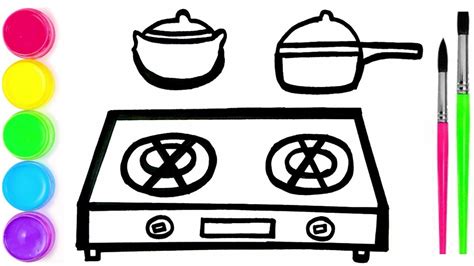 How To Draw Gas Stove And Cooker Coloring And Drawing For Kids Easy