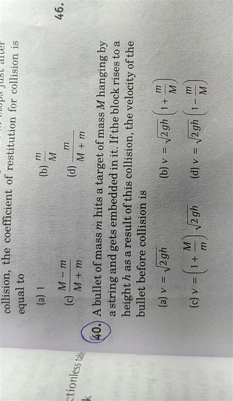 collision, the coefficient of restitution for collision is equal to | Filo