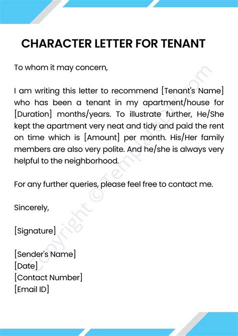 Character Reference Letter For Tenant Sample Template In