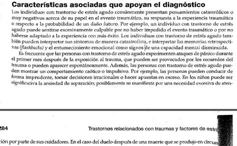 Características Asociadas Que Apoyan El Diagnóstico 1 Estrés Agudo