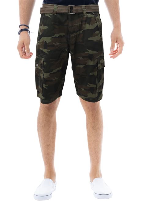 Raw X Mens Belted Cargo Short Relaxed Fit Casual Work Shorts Twill Tape Olive Camo