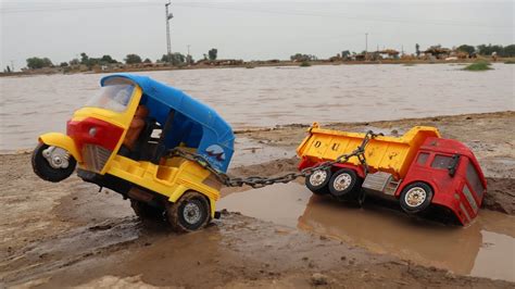 Tata Dumper And Tipper Truck Accident River Pulling Out Auto Rickshaw