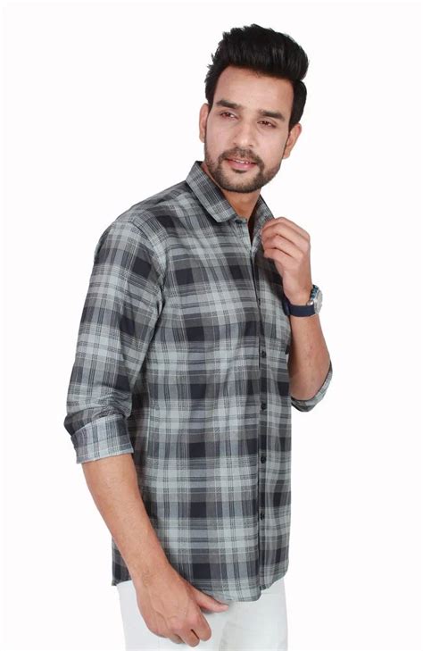 Men Gray Check Cotton Shirt Casual Full Sleeves At Rs 231 In Jaipur