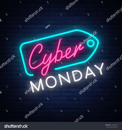 Cyber Monday Concept Banner In Fashionable Neon Style Luminous