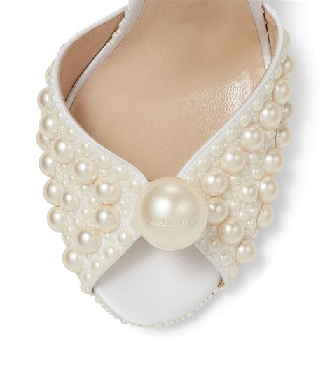 Jimmy Choo White Sacaria Pearl Embellished Satin Sandals Harrods Uk