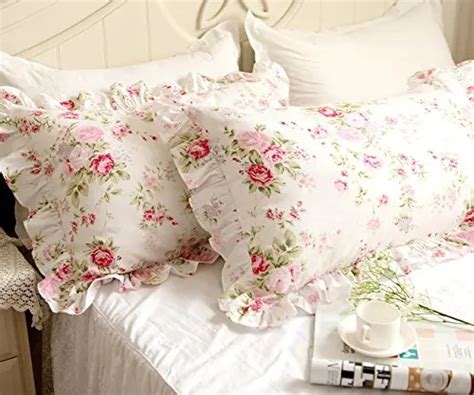 Fadfay Bedding Sets Shabby Pink Rose Floral Print Pillow Shams Elegant