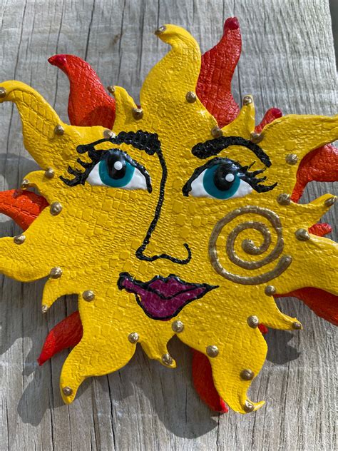 Sun Face Wall Art,Outdoor Garden Decor, Unique Clay SUN FACE, Fence Decoration,Patio Decor, Wall ...