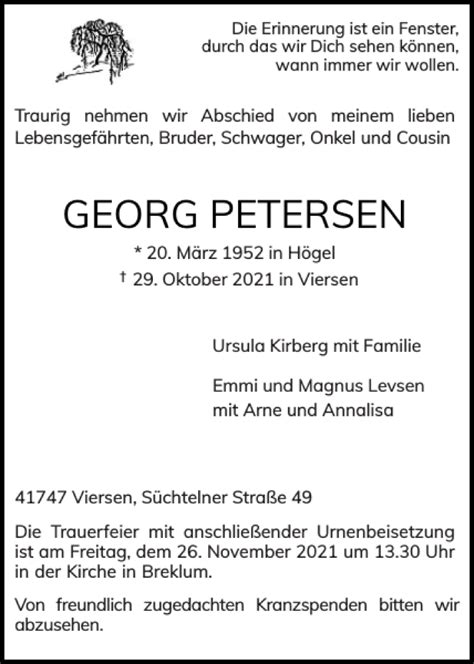 Traueranzeigen Von Georg Petersen Sh Z Trauer