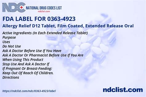 Fda Label For Allergy Relief D Tablet Film Coated Extended Release