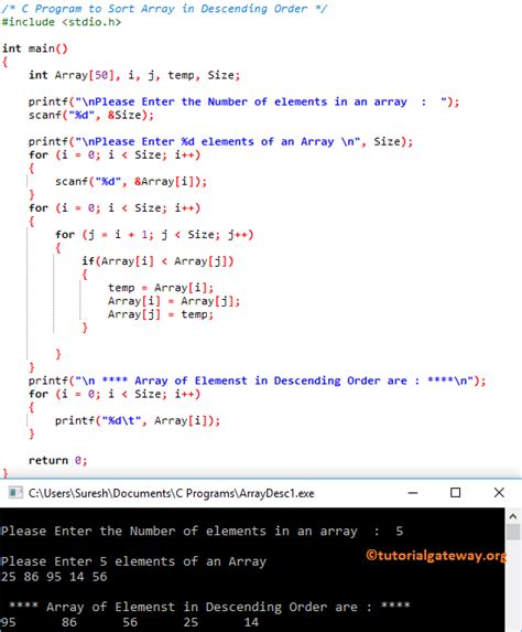 C Program To Sort Array In Descending Order