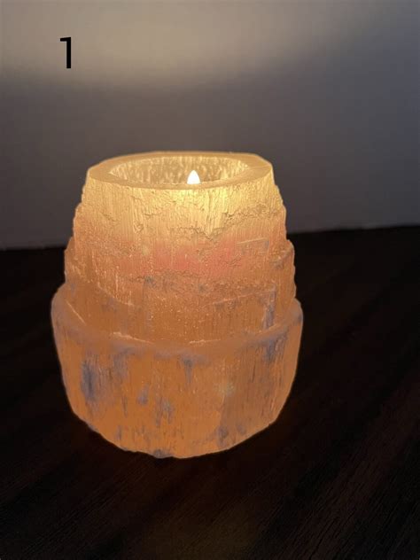 Selenite Tower Candle Holders Crystal Cleanse Etsy