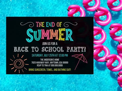 Editable End Of Summer Pool Party Invitation Back To School Splish